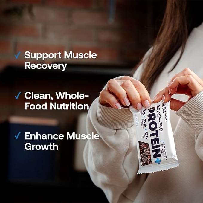 Transparent Labs Protein+ Bars - Whole-Food Protein Bars w/ 15g+ Grass-Fed Whey &amp Egg Whites Protein Natural Peanut &amp Almond Butter No Artificial Sweeteners - Oatmeal Chocolate Chip 12 Bars