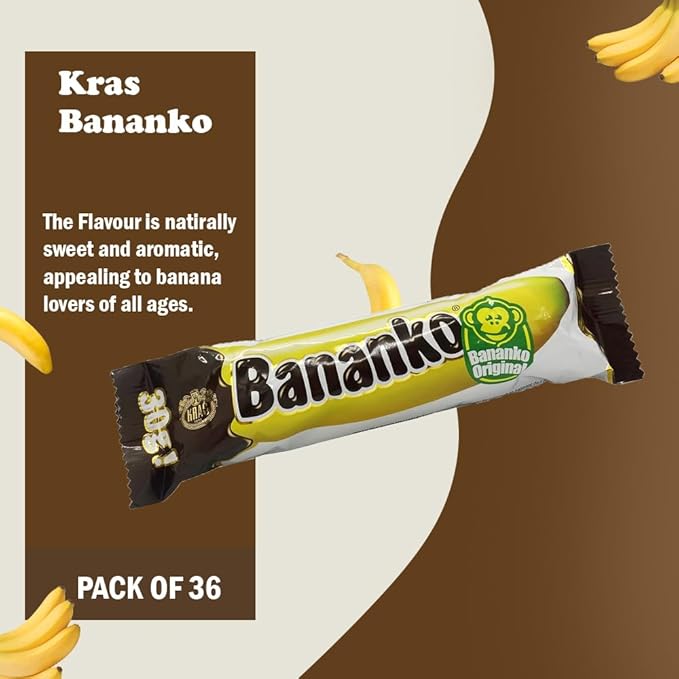 Kraš Bananko 120g - Irresistibly Delicious Mini Chocolate Covered Foam Bananas - Treat Yourself to Every Bite of Sweet Bliss! Pack of 5 (30G 36 Pack)