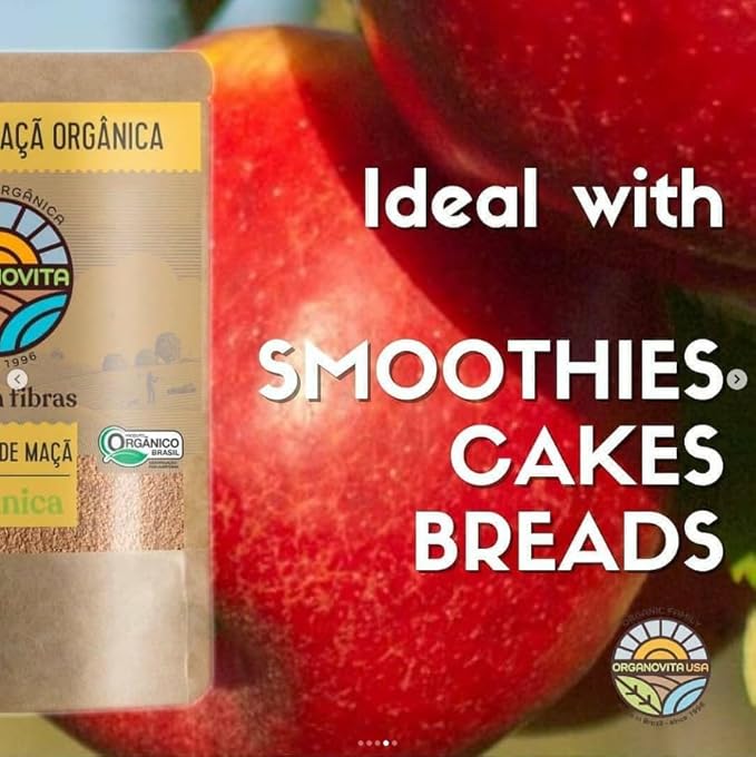 Organic Powder - Blend in Smoothies Cakes High Fiber Content Made w/Cold-Pressed Natural Ingredients Gluten-Free All Purpose Antioxidants Rich - Certified USDA (3.52 Oz (Pack of 1) Apple)