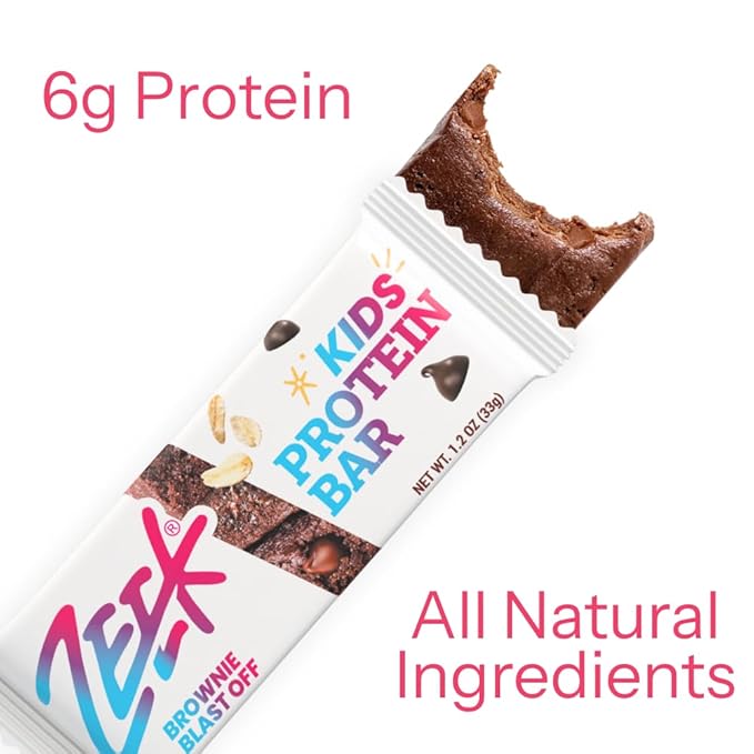 ZEEK BAR - Kids Protein Bars - 6g Protein - All Natural Non-GMO Gluten Free - Brownie Blast Off 12 Count - New &amp Improved Formula!