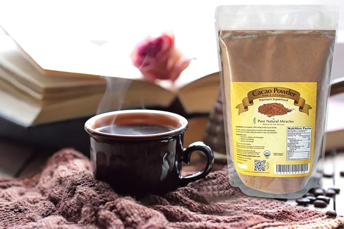 Pure Natural Miracles Cacao Powder - Organic Raw Unsweetened Cocoa - 8 oz