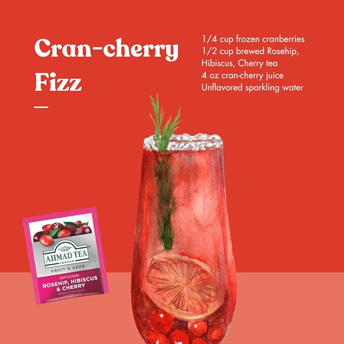 Ahmad Tea Rosehip &amp Cherry Infusion 20-Count Tea Bags Rosehip Hibiscus &amp Cherry  1.4 Oz (Pack of 6)