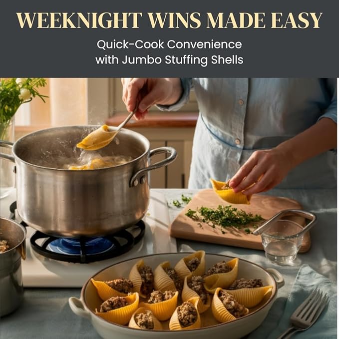 Jellybean Foods Jumbo Stuffing Shells Pasta - Large Pasta - Shells for Stuffing - Coquille Pasta Shells - Jumbo Shells for Baking - Easy Stuff Shells for Creative Meals (5 LB)