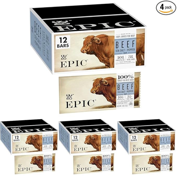 EPIC Protein Bars Beef Sea Salt Pepper Keto and Paleo Friendly 1.3 oz 12 ct (Pack of 4)