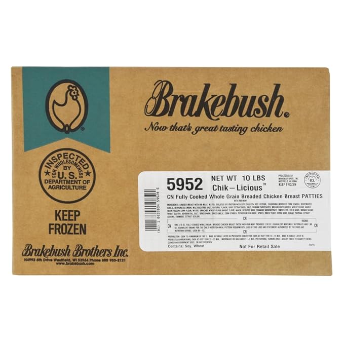 Brakebush Whole Grain Chicken Breast Patties 10 Pound -- 1 each.