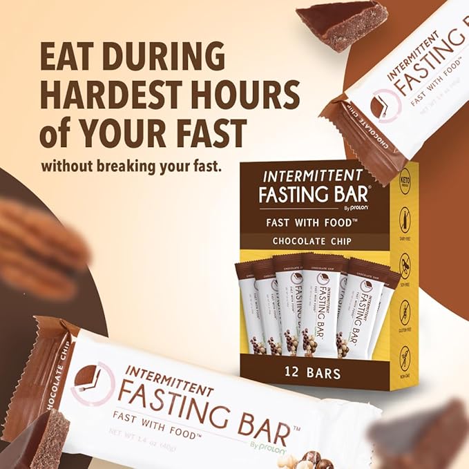 Prolon Fasting Bars | 5g Protein 7g Fiber | Keto-Friendly Gluten-Free Dairy-Free Plant-Based | Nutrition for Intermittent Fasting | Formulated to Not Break Your Fast | Chocolate Chip (24 Count)