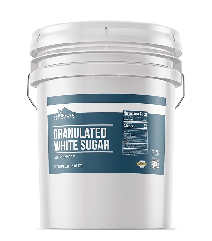 Earthborn Elements Granulated White Sugar 5-Gallon Bucket Baking &amp Kitchen Staple Non GMO (35 Pounds)