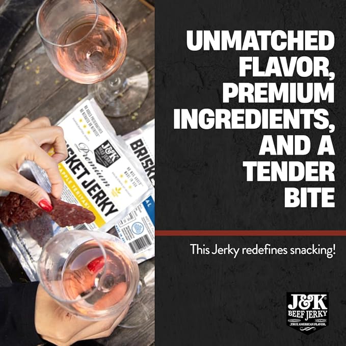 J&ampK Jerky Beef Brisket Jerky - Pineapple Teriyaki - Hand Crafted Small Batch American Made Slab Jerky's - Bold &amp Flavorful Snack! - 7oz Big Bag of Jerky's