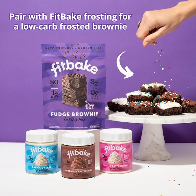 FitBake Fudge Brownie Baking Mix and Cream Cheese Frosting Bundle | 0g to 2g Net Carbs Per Serving | Keto Friendly Low Carb Food | Gluten Free Desserts | No Added Sugar