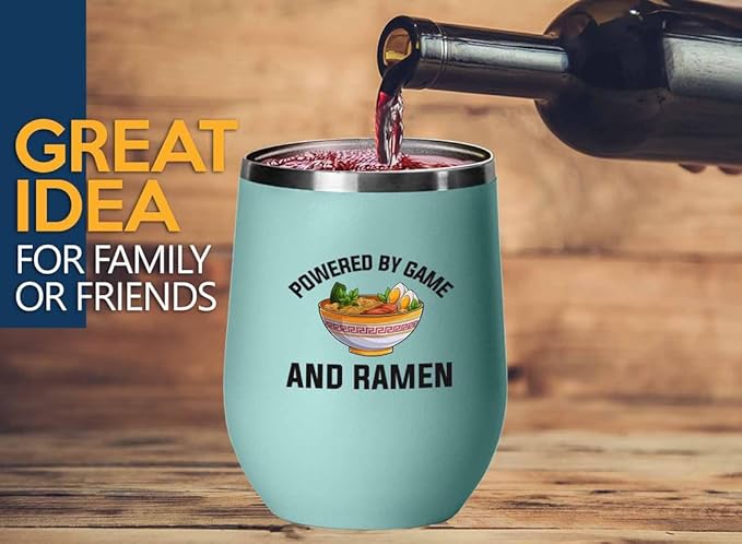 Ramen Lover Teal Edition Wine Tumbler 12oz - Powered by game - Food Lovers chicken pumpkin vegan pantry spicy noodles
