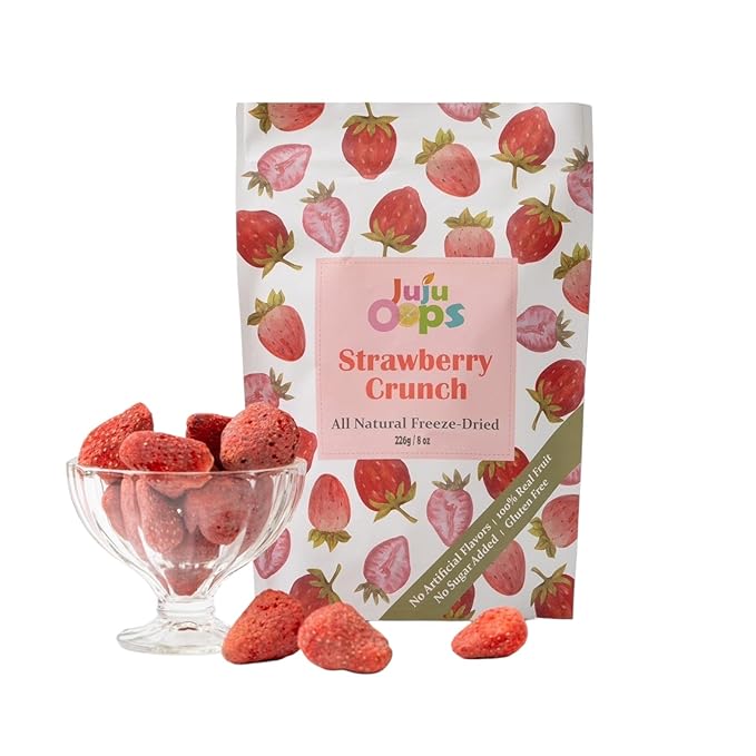 Juju-Oops Whole Freeze-Dried Strawberry | 100% All Natural Crunchy &amp Healthy | Family Party Size – Best Snack for Kids &amp Adults | Non-GMO No Sugar &amp Additives Added Vegan Gluten free |