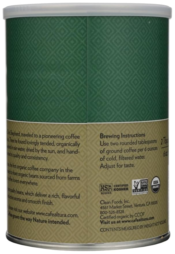 Cafe Altura Regular Roast Coffee Ground Organic 12.0 OZ (Pack of 2)
