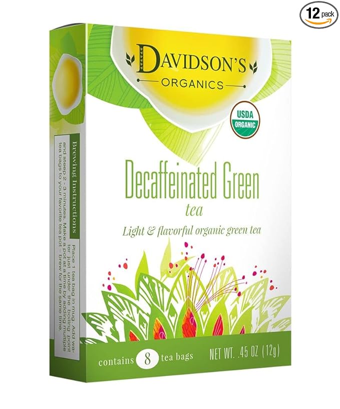 Davidson's Organics Decaffeinated Green Tea 8-count Tea Bags Pack of 12