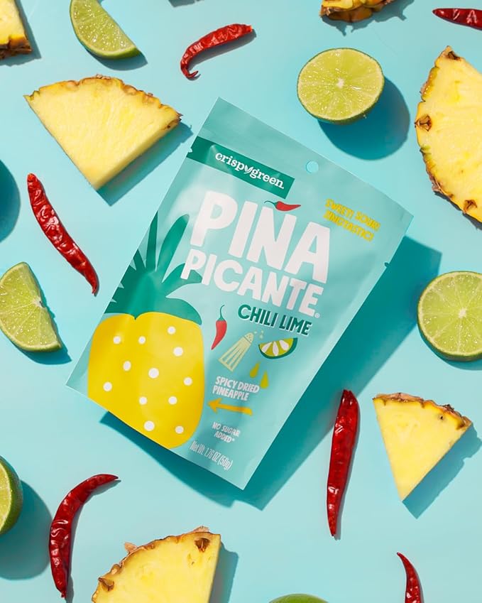 Crispy Green Pina Picante Dehydrated Pineapple Healthy Snacks Chili Lime 12 Single Serve Bags