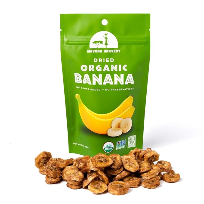 Mavuno Harvest Dried Banana Chips Fruit Snacks | Organic Dried Banana | Healthy Snacks for Kids &amp Adults | Unsweetened Banana Chips | Gluten Free Snack | Vegan Non GMO Direct Trade | 2 Oz Pack