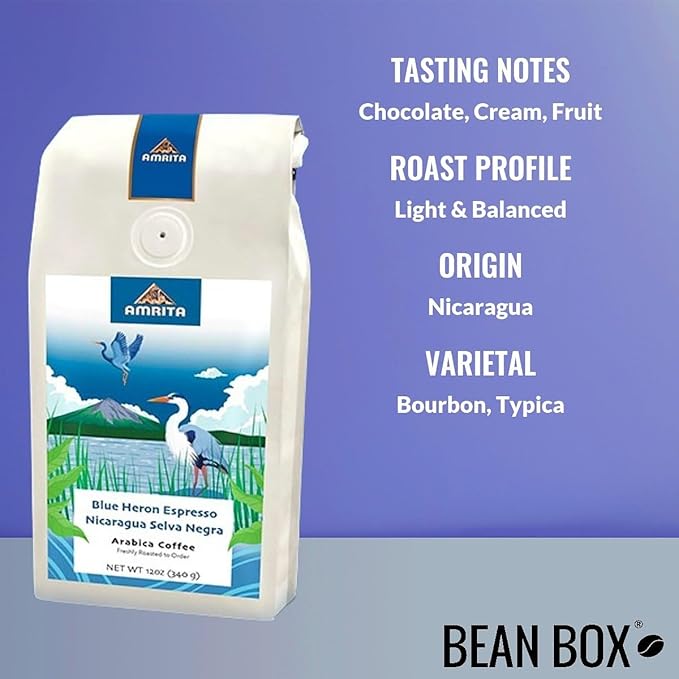Blue Heron Espresso Nicaragua Selva Negra - Light - Roasted by Amrita Certified Pure - Freshly Ground Coffee - 5 Pound Bag