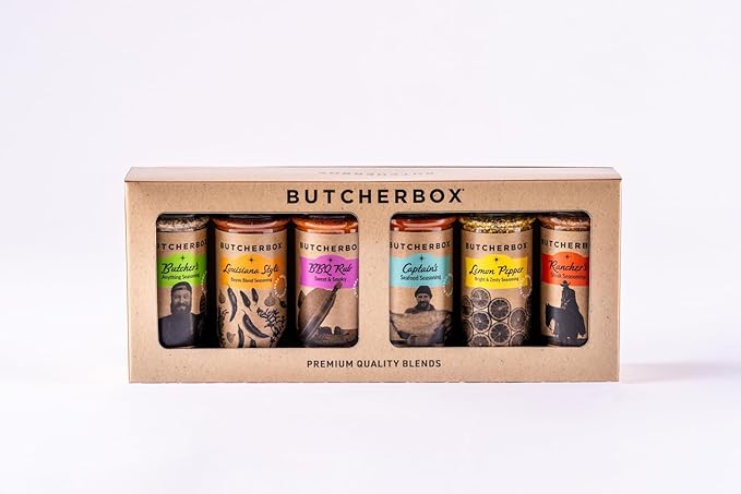 ButcherBox Always in Seasoning Gift Set Premium Quality Blends BBQ Rub Seafood Cajun Style Lemon Pepper Steak &amp Butcher's Anything All-Purpose Seasonings 6 Pack