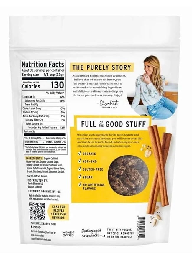 Pure Elizabeth Organic Original Salty-Sweet Granola Ancient Grain Clusters with Oats Chia &amp Coconut Sugar 34 oz