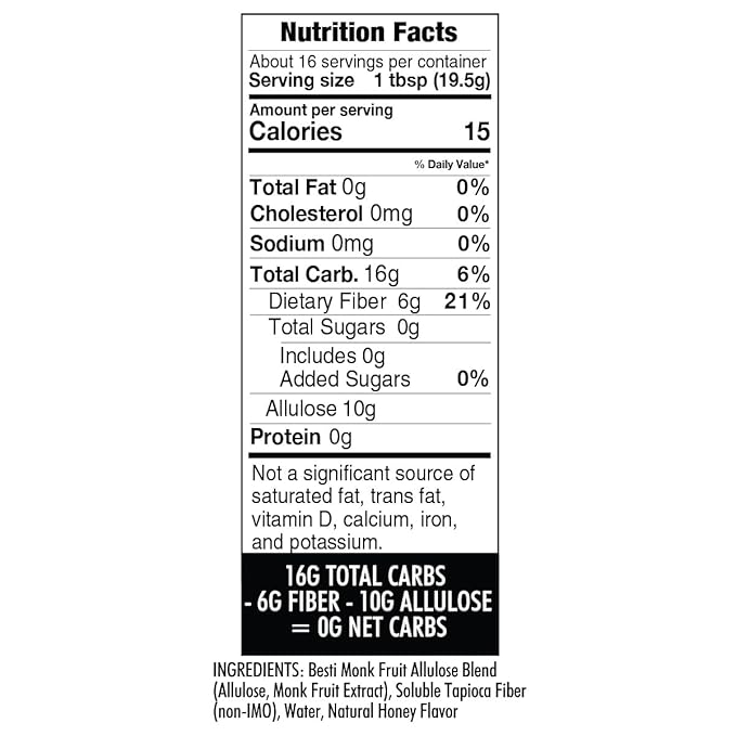 Wholesome Yum Zero Sugar Honey Substitute (2 Pack) - Natural Sugar Free Honey Alternative With Monk Fruit &amp Allulose - Zero Net Carbs Non GMO Gluten Free Keto No Aftertaste (11 oz)