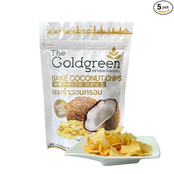 Baked Coconut Chips – Thai Crispy Snack Toasted Coconut Flakes 50g Bag (5 50g.)