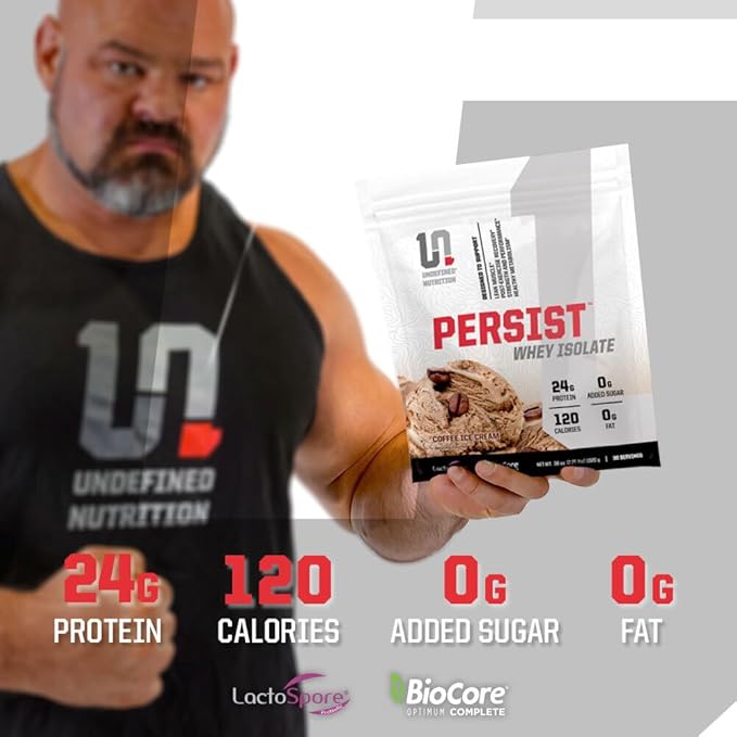 Undefined Nutrition Persist Whey Isolate by Brian Shaw - 24g Protein 30 Servings – Supports Recovery Strength &amp Performance - Gluten Free Fast Absorbing (2.18lbs Chocolate Peanut Butter)