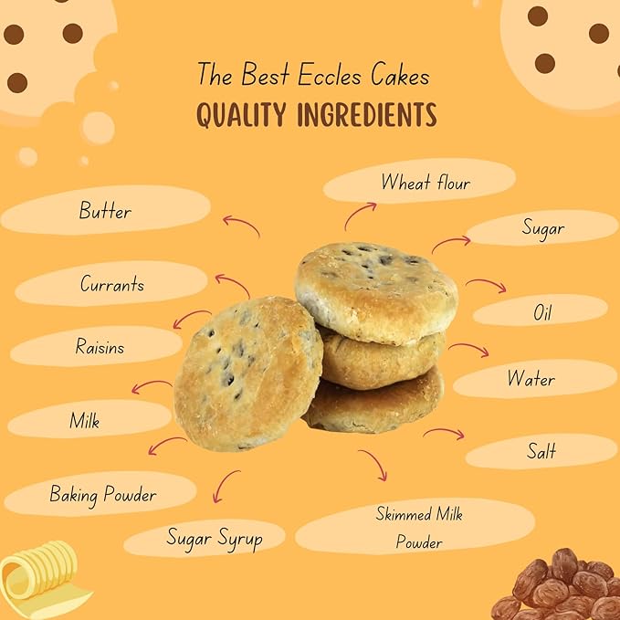Real Lancashire Eccles Cake - 4 Cakes (Pack of 4) | British Snacks Made with Pure Butter &amp Dried Currants | Traditional &amp Delicious Fruity Cake for Tea Time Snack | 5.29 Oz/150g