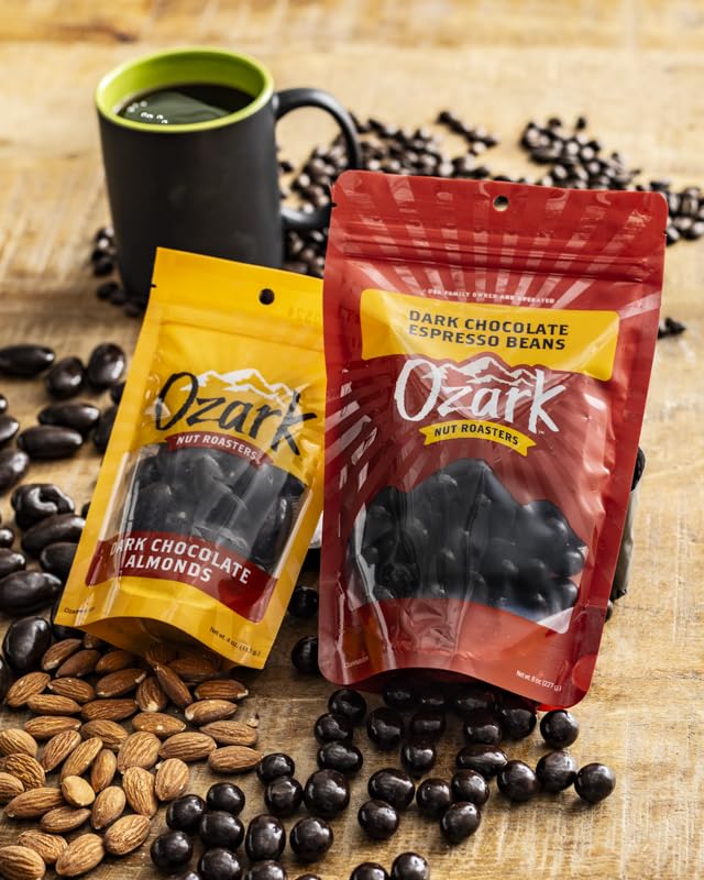 OZARK NUT ROASTERS Dark Chocolate Espresso Beans Coffee-Flavored Snacks World-Class Gourmet Dark Chocolate Coffee Beans 14 oz Pack of 1