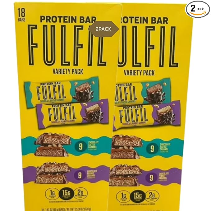 FULFIL Protein Bars Chocolate Salted Caramel Flavored Chocolate Peanut Caramel Gluten Free with 15g Pantry 18 Count (2PACK)