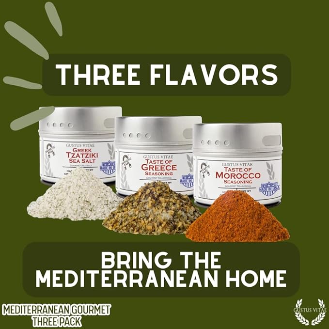 Mediterranean Gourmet Seasoning Collection | Non GMO Verified | 3 Magnetic Tins | All Natural | Ultra Premium | Sustainably Sourced | GLP-1 Friendly | Made in USA | Artisan Spice Blends and Sea Salts