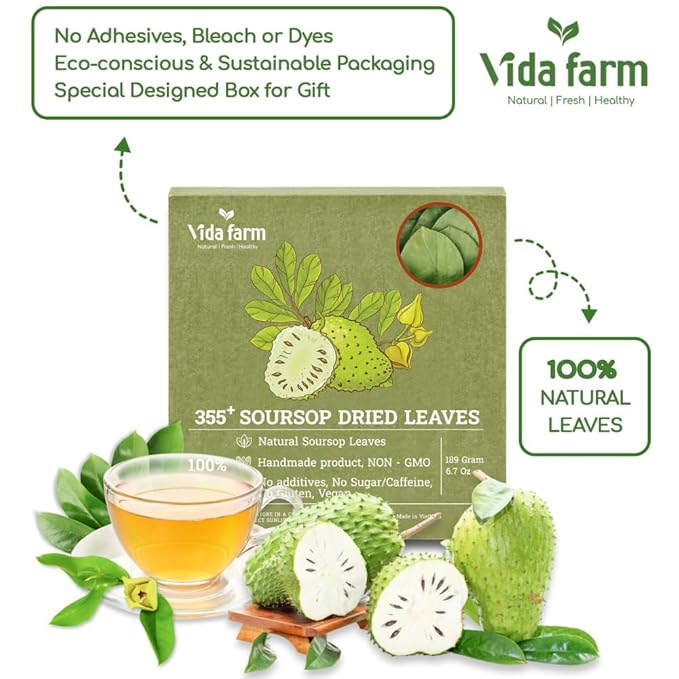 VIDA FARM 355+ Dried Soursop Tea Leaves Natural Whole Dried Soursop Leaves Graviola Hojas de Guanabana Para Te Guanabana Leaf Herbal Tea