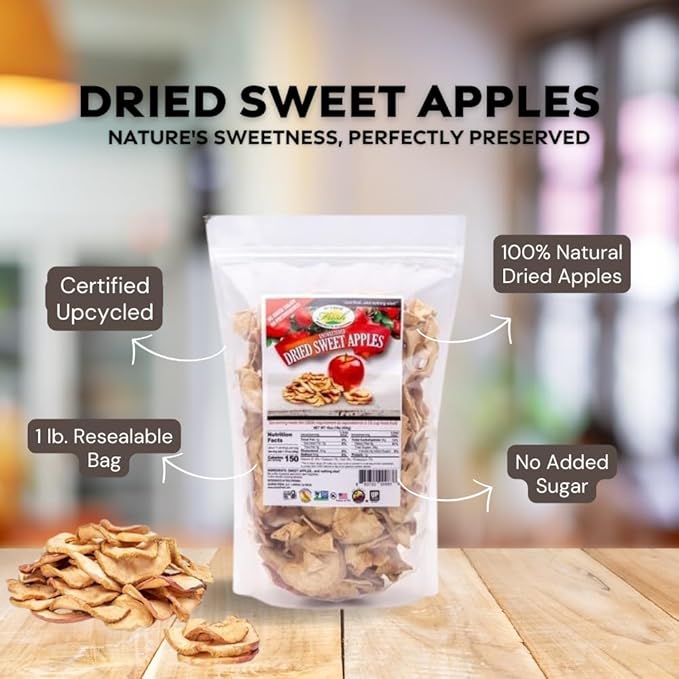 Sunrise Fresh No Sugar Added Dried Sweet Apples: Gluten-Free Low-Calorie No Preservatives Unsulfured -1 lb Resealable Bag of Dehydrated Apple Slices - Delicious Dried Fruit for Healthy Snacking