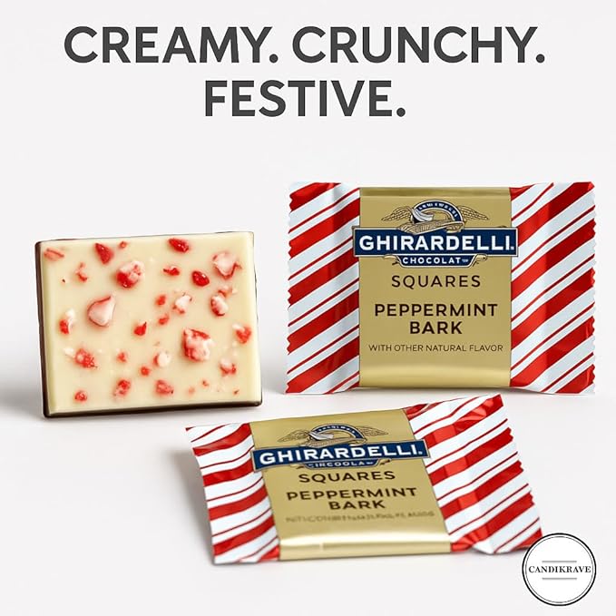 Ghrardlli Peppermint Bark Squares – Individually Wrapped Holiday Chocolate – White &amp Dark Chocolate with Peppermint Crunch – 1 lb Pack (Approx. 22–26 Squares) – Perfect for Christmas Gifts Candy