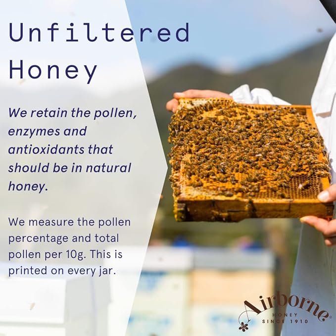 Airborne Manuka Honey (85+ Manuka Pollen) Raw and Unfiltered Premium New Zealand 100% Pure Daily Wellness Support 17.6 oz.