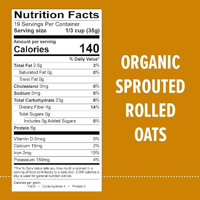 One Degree Organic Foods Sprouted Rolled Oats USDA Organic Non-GMO Gluten Free Oatmeal 24 oz. 4 Pack