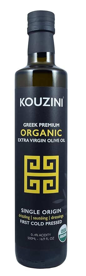 Kouzini Organic Greek Extra Virgin Olive Oil First Cold Pressed Single Origin Family Owned Organic Extra Virgin Olive Oil Cold Pressed EVOO for Cooking Salad Dressings &amp more 500ml