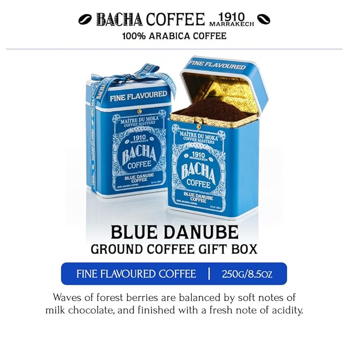 Bacha Coffee | Blue Danube Fine Flavoured Ground Beans Medium Roast 100% Arabica Specialty Coffee 250g Signature Nomad Collection Gift Box