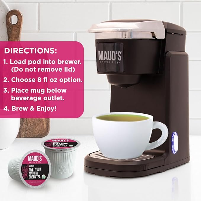 Maud's Organic Matcha Green Tea Pods 80 ct Single Serve Tea Pods – 100% Gourmet Blended Tea Leaves Compatible with Keurig K Cups Maker