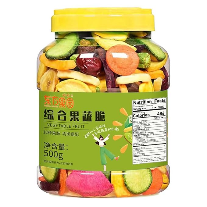 12 kinds of mixed freeze-dried fruit and vegetable Chips mixed fruit and vegetable crisp 500g dried okra mushroom Dim sum dessert nutritious ready meals substitute food leisure snacks (1 can)