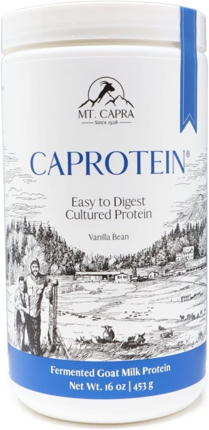 Mt. Capra Caprotein | Casein Protein Concentrate Fermented Goat Milk Protein from Grass-Fed Pastured Goats Extremely Easy to Digest | Vanilla Bean | 23 Servings - 16 oz