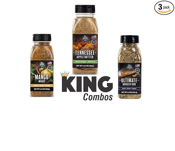 Pit Boss Grill Seasoning &amp Rub trio Tennesse Magic Mango and Ultimate Burger Rub 5.0 0z pack of 3 + King QR Code