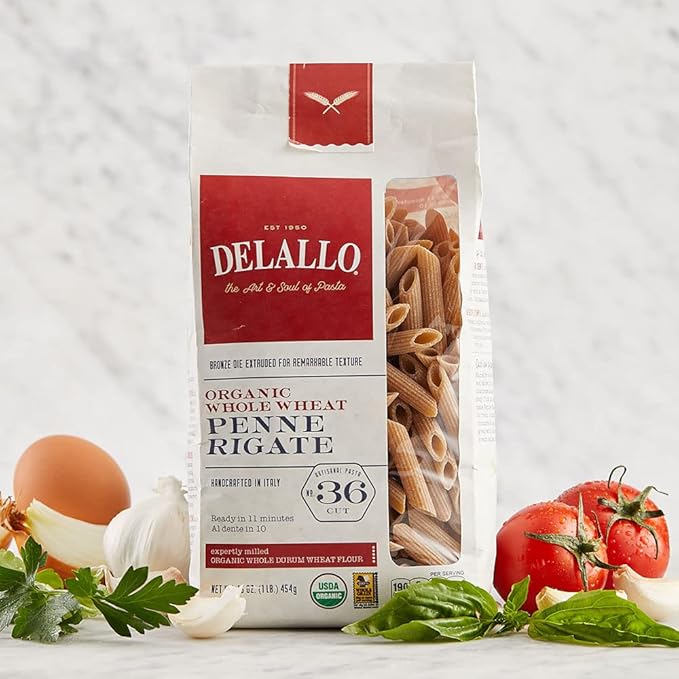 DeLallo Organic Whole Wheat Penne Rigate Pasta 1lb Box 16-Pack