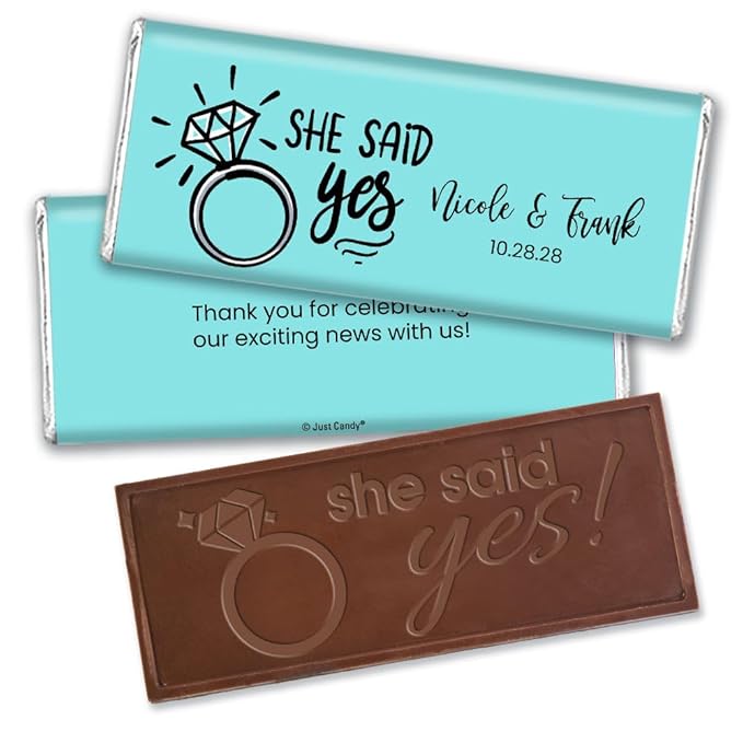 12 Pack Personalized She Said Yes Bridal Shower And Engagement Celebration Embossed Milk Chocolate Bars For Event Gifts For Guests Elegant Giveaways Party Favors &amp More