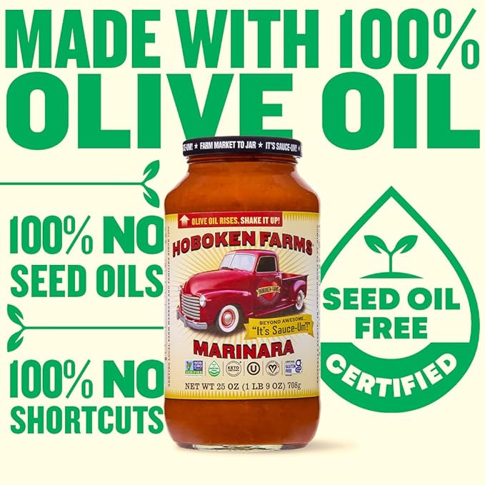 Hoboken Farms Marinara Sauce – No Sugar Added Low Sodium Non-GMO Preservative-Free Low Carb Keto – Better For You Pasta Sauce! (25 Fl Oz Pack of 2)