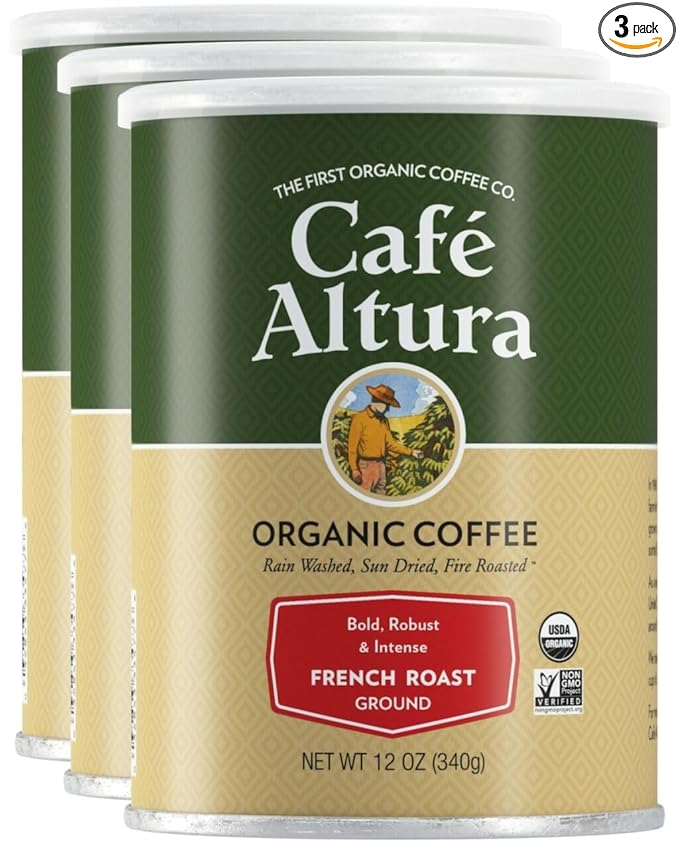 Cafe Altura Ground Organic Coffee French Roast 12 oz Can (Pack of 3)