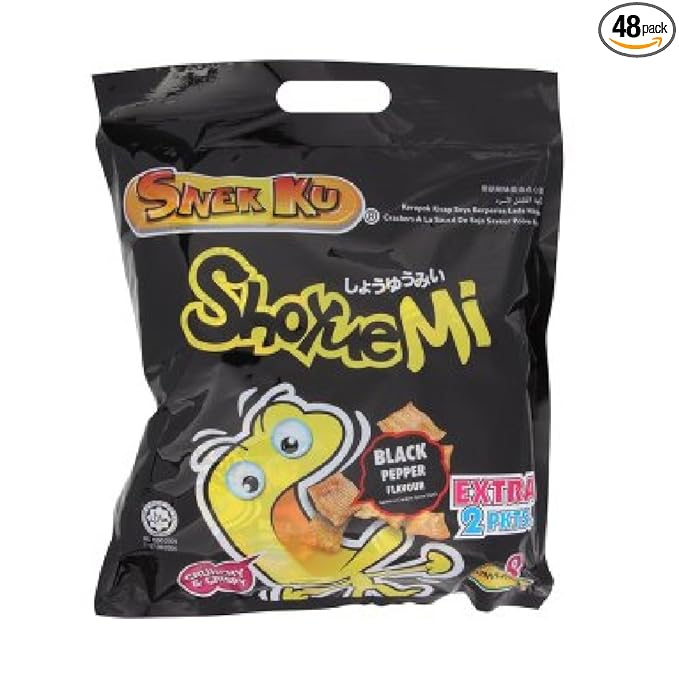 Snek Ku Shoyue Mi Japanese Noodle Series Snack 48 Convi-Packs x 14g (Black Pepper)
