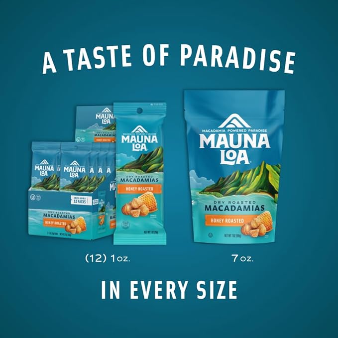 Mauna Loa Honey Roasted Macadamia Nuts 12 Pack of 1 oz Single Serve Snack Bags Gluten Free Sweet &amp Crunchy Hawaiian Snack
