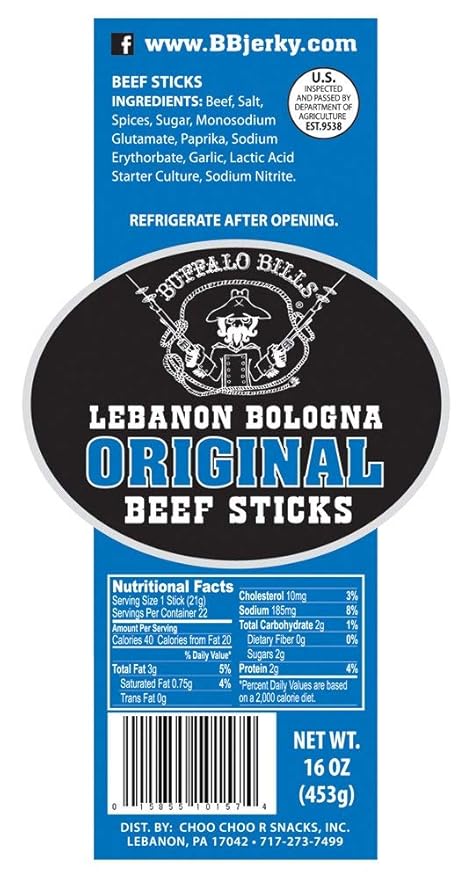 Buffalo Bills 1-lb Pack Original Lebanon Bologna Sticks (Pennsylvania Dutch mild beef sticks)