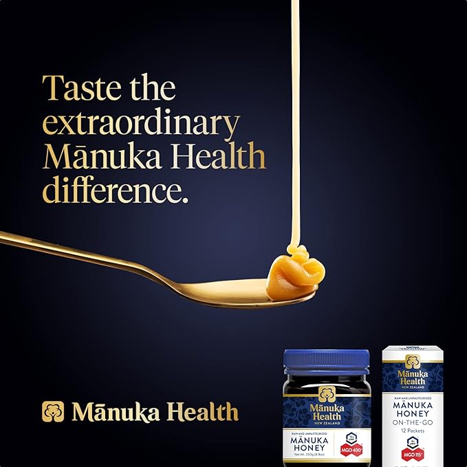 Manuka Health Bundle UMF 13+/ MGO 400+ Manuka Honey (8.8oz Jar) and UMF 6+/MGO 115+ On-The-Go Packets (12 Count) Superfood Authentic Raw Honey from New Zealand