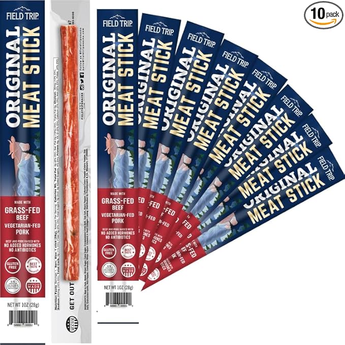 Field Trip Grass Fed Original Jerky Snack Sticks Keto Paleo Gluten Free Allergy Friendly Snack High Protein 90 Calorie Snack 1oz 10 Pack