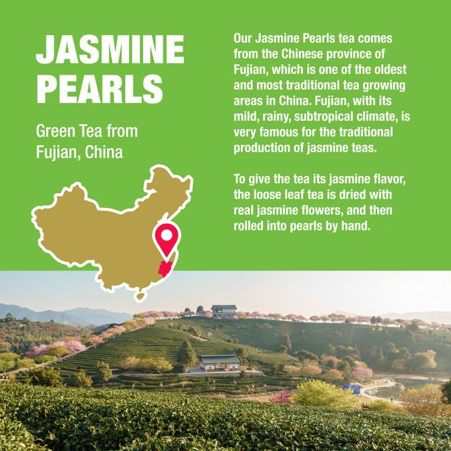 Tiesta Tea - Jasmine Pearls Green Tea Loose Leaf Single Origin Premium Jasmine from China Pure Unblended Medium-Caffeinated Blend Makes Hot or Iced &amp Up to 200 Cups 16oz Resealable Bulk Pouch